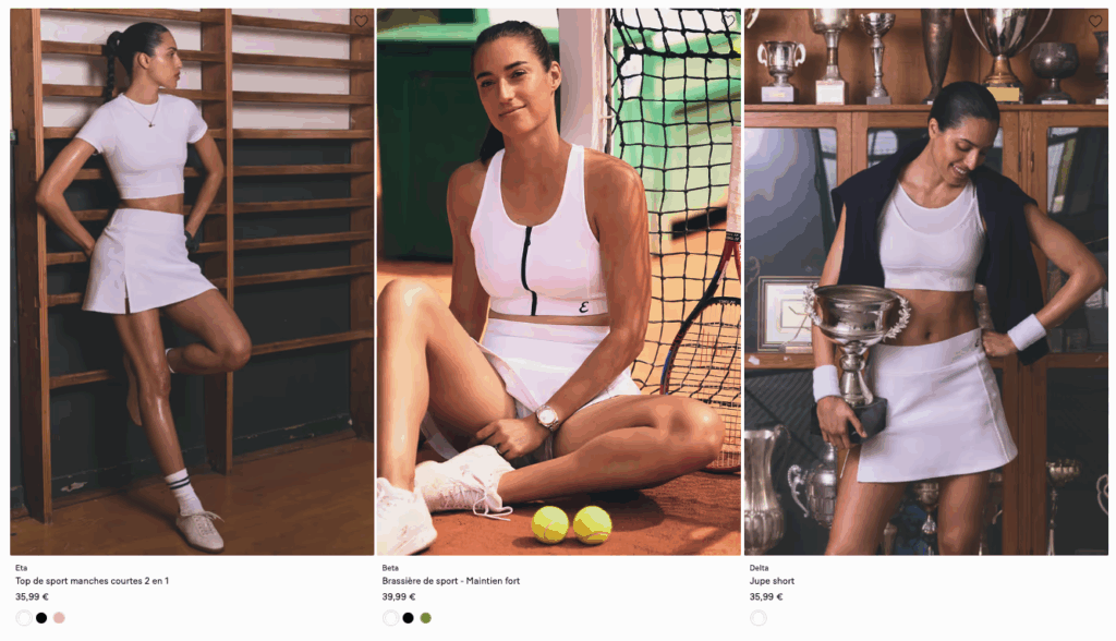 Exemple du site d'Etam qui donne une information uniquement par la couleur