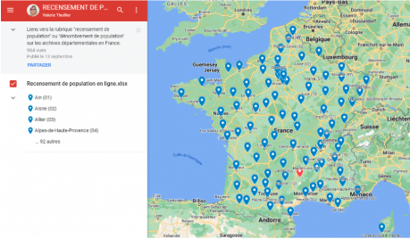 Il s'agit d'un exemple d’une carte interactive de la revue française de généalogie, qui ne fournit pas d’alternative accessible aux usagers.